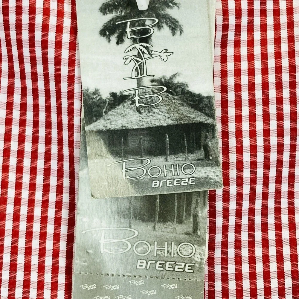 Bohio Men's Shirt Size 1X Short Sleeve Button Up Red/White Gingham Pattern NWT